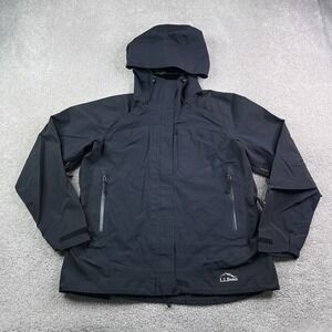 LL Bean Rain Jacket Womens Large Black Waterproof Gore Tex Full Zip Hooded